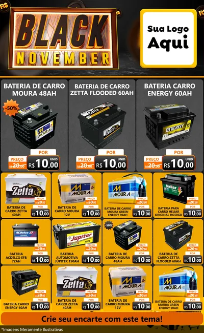 Modelo de Encarte para Encarte Grande com o tema Black November para Baterias Elétricas