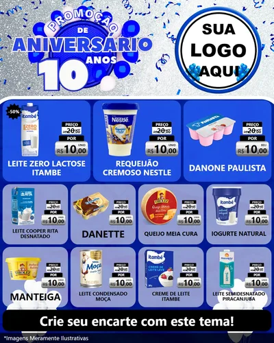 Modelo de Rede Social para Feed Instagram com o tema Promoção de Aniversário - 10 Anos para Frios e Laticínios