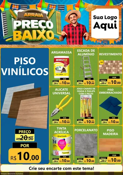 Modelo de Encarte para Encarte A4 Vertical com o tema Arraiá de Preço Baixo - Junina para Material para Construção