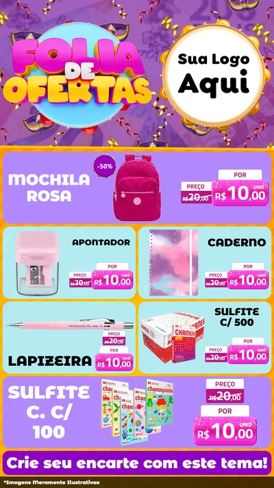 Modelo de TV para TV Vertical com o tema Folia de Ofertas para Papelaria