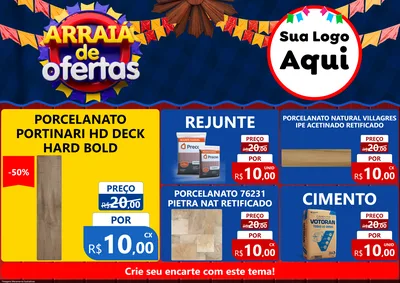 Modelo de Encarte para Encarte A4 Horizontal com o tema Arraiá de Ofertas para Pisos e revestimentos