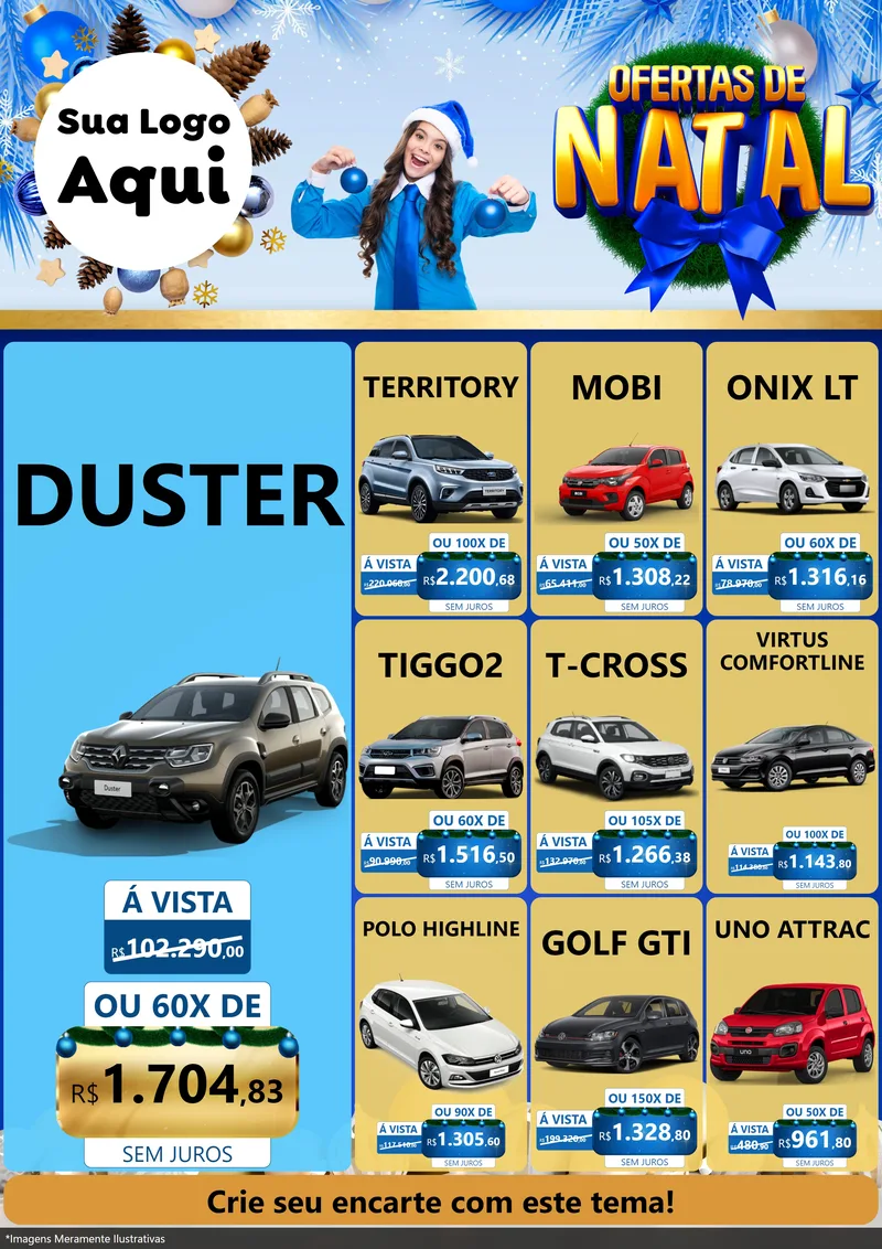 Modelo de Encarte para Encarte A4 Vertical com o tema Ofertas de Natal para Concessionaria de Carros