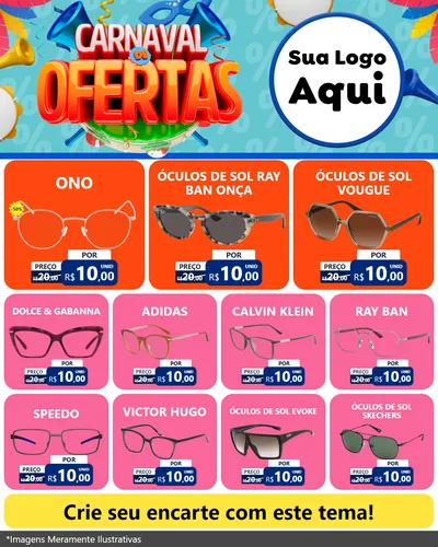 Modelo de Rede Social para Feed Instagram com o tema Carnaval de Ofertas para Óticas