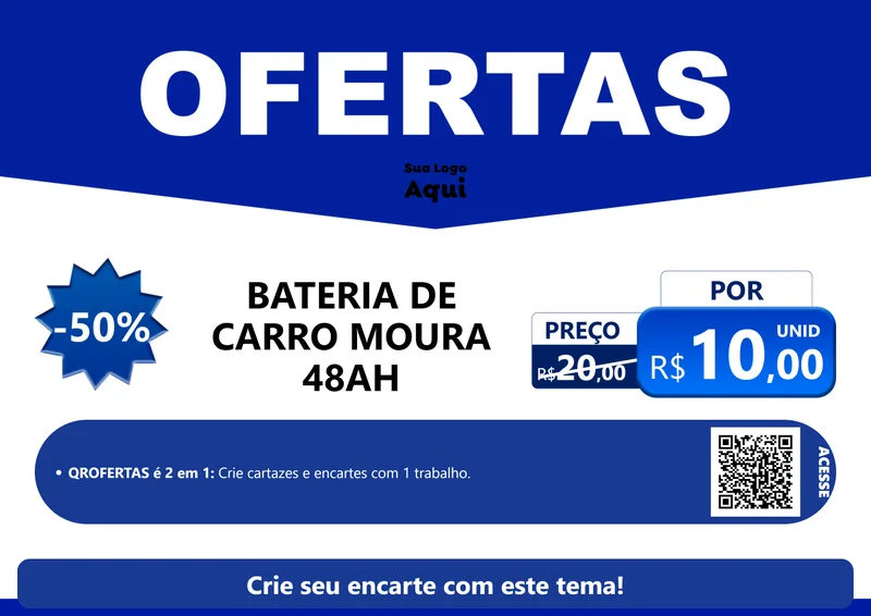 Modelo de Cartaz para Cartaz A4 Horizontal com o tema Ofertas Azul Cartaz para Baterias Elétricas
