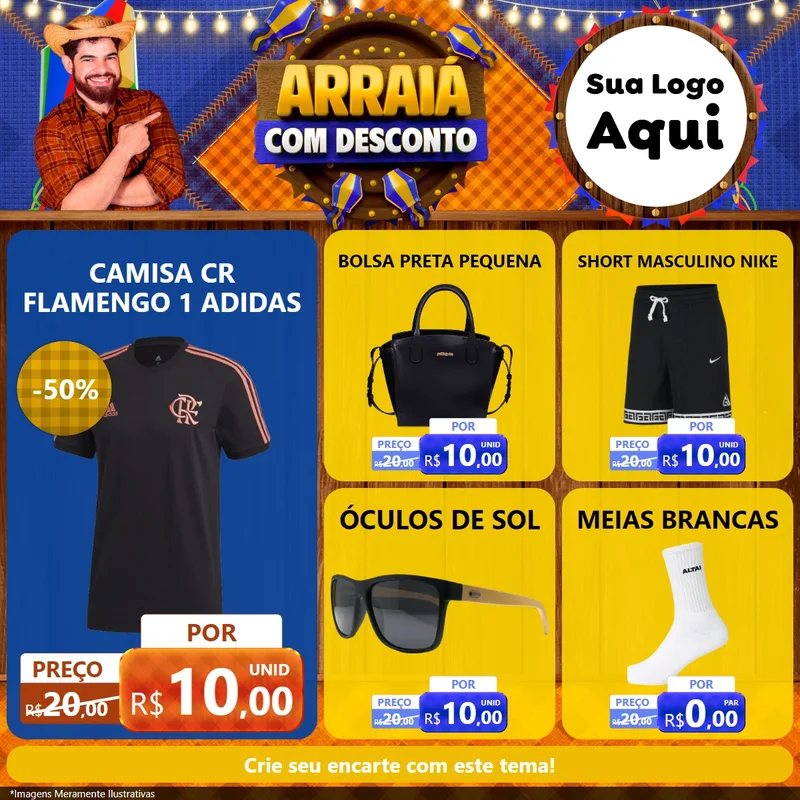 Modelo de Rede Social para Feed Facebook com o tema Arraiá Com Desconto para Roupas e acessórios