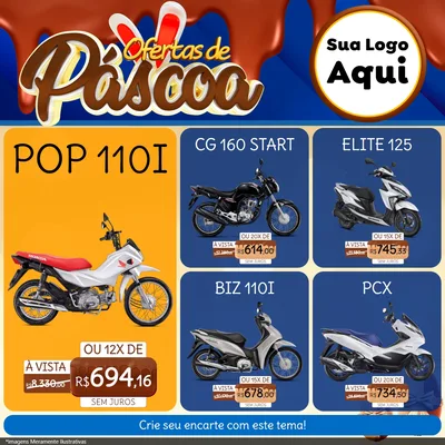 Modelo de Rede Social para Feed Facebook com o tema Ofertas de Páscoa para Concessionaria de Motos