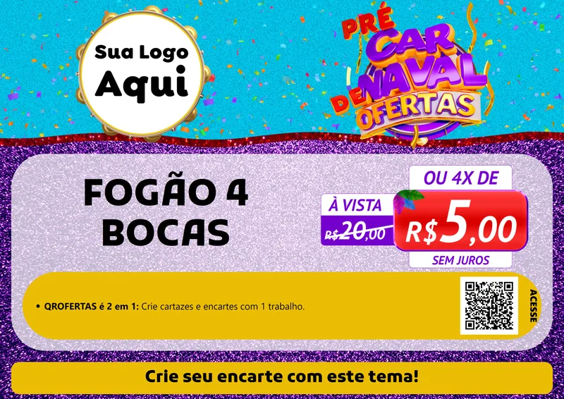 Modelo de Cartaz para Cartaz A4 Horizontal com o tema Pré Carnaval de Ofertas para Móveis e Eletro