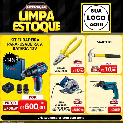 Modelo de Rede Social para Feed Facebook com o tema Operação Limpa Estoque para Maquinas e Ferramentas