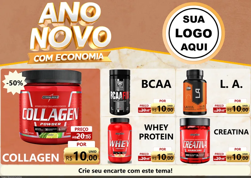 Modelo de Encarte para Encarte A4 Horizontal com o tema Ano Novo Com Economia para Suplementos alimentares