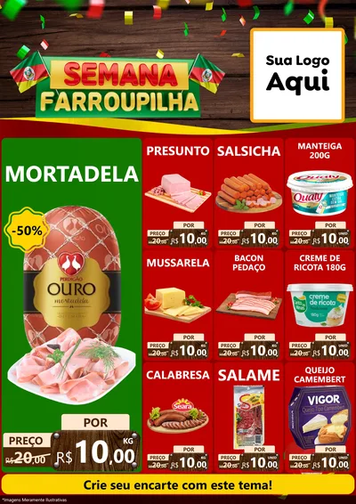 Modelo de Encarte para Encarte A4 Vertical com o tema Semana Farroupilha para Frios e Laticínios