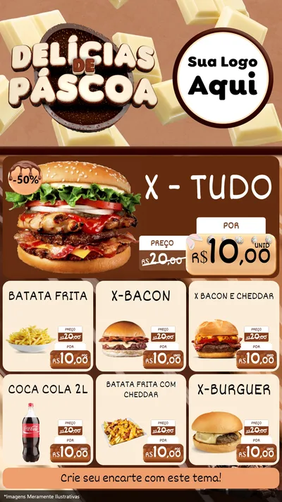 Modelo de Rede Social para Stories com o tema Delícias de Páscoa para Hamburgueria