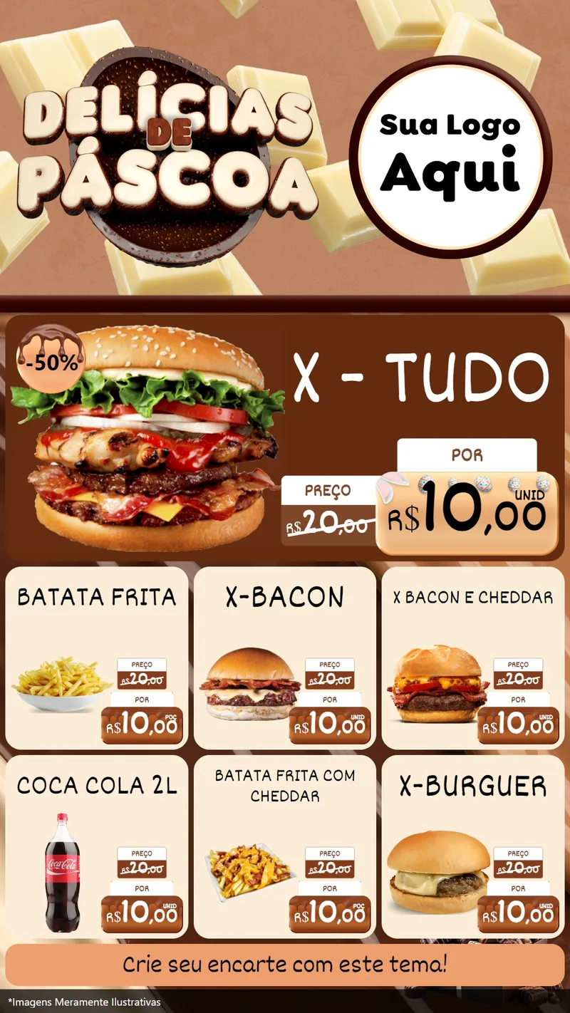 Modelo de Rede Social para Stories com o tema Delícias de Páscoa para Hamburgueria