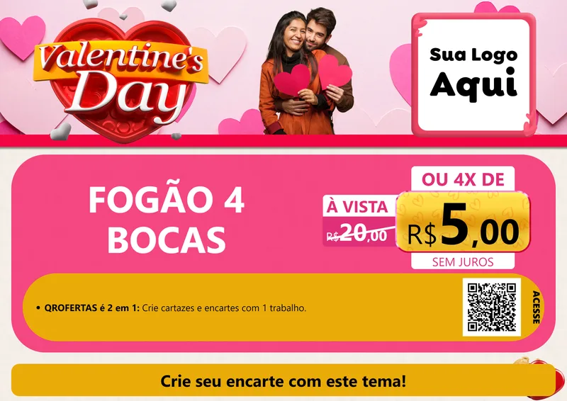 Modelo de Cartaz para Cartaz A4 Horizontal com o tema Valentine's Day para Móveis e Eletro