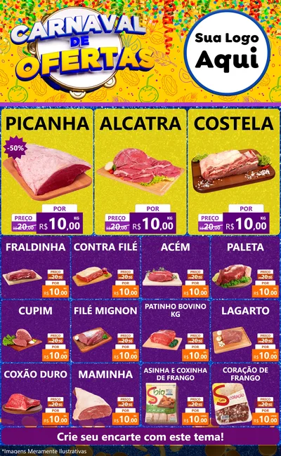 Modelo de Encarte para Encarte Grande com o tema Carnaval de Ofertas para Açougue