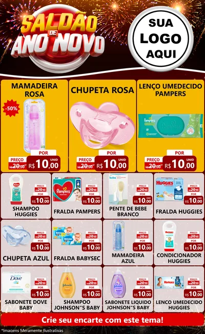 Modelo de Encarte para Encarte Grande com o tema Saldão de Ano Novo para Bebês