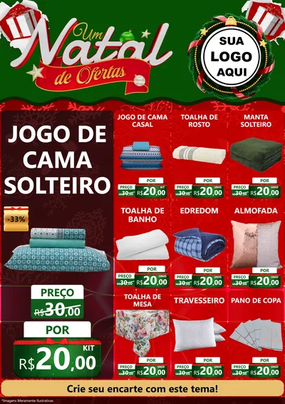 Modelo de Encarte para Encarte A4 Vertical com o tema Um Natal de Ofertas para Cama, Mesa e Banho
