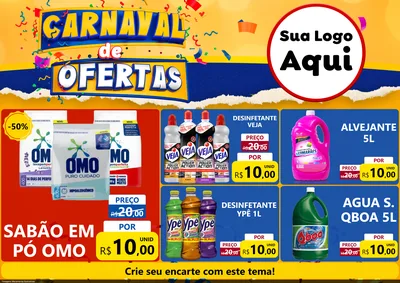 Modelo de Encarte para Encarte A4 Horizontal com o tema Carnaval de Ofertas para Produtos de Limpeza