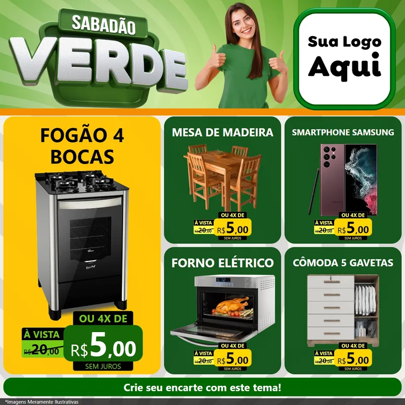Modelo de Rede Social para Feed Facebook com o tema Sabadão Verde para Móveis e Eletro