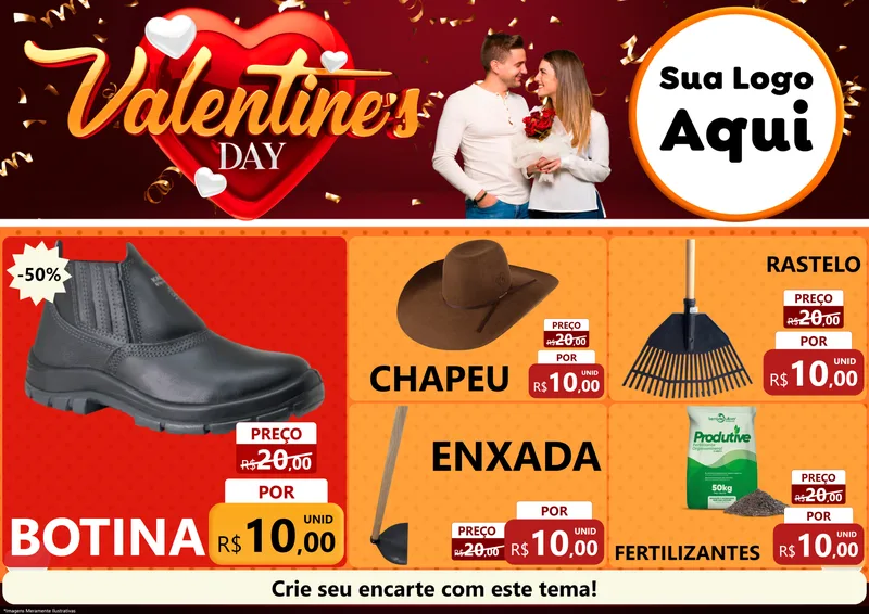 Modelo de Encarte para Encarte A4 Horizontal com o tema Valentine's Day para Agropecuária