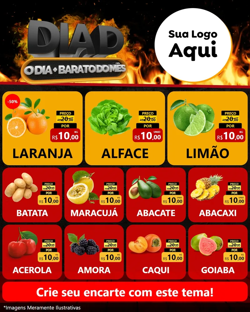 Modelo de Rede Social para Feed Instagram com o tema Dia D, O Dia Mais Barato Do Mês para Hortifrúti