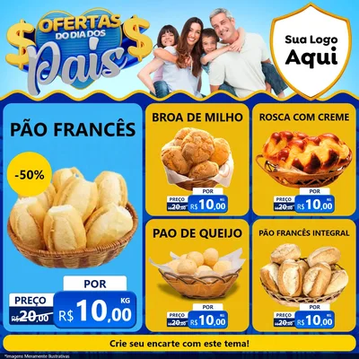 Modelo de Rede Social para Feed Facebook com o tema Ofertas do Dia dos Pais para Padaria