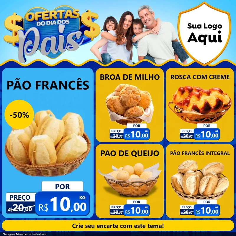 Modelo de Rede Social para Feed Facebook com o tema Ofertas do Dia dos Pais para Padaria