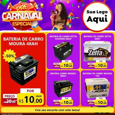 Modelo de Rede Social para Feed Facebook com o tema Pré-Carnaval Especial para Baterias Elétricas