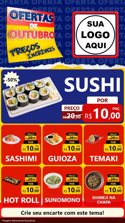 Modelo de Rede Social para Stories com o tema Ofertas de Outubro - Preços Incríveis para Comida japonesa