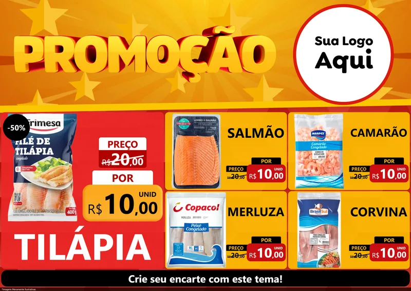 Modelo de Encarte para Encarte A4 Horizontal com o tema Promoção para Peixaria