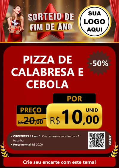 Modelo de Cartaz para Cartaz A4 Vertical com o tema Sorteio de Fim de Ano para Pizzaria