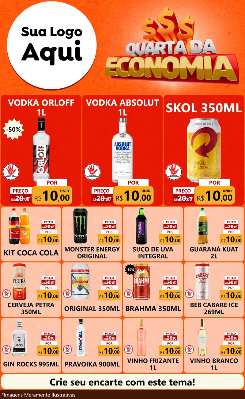Modelo de Encarte para Encarte Grande com o tema Quarta da Economia para Distribuidora de bebidas