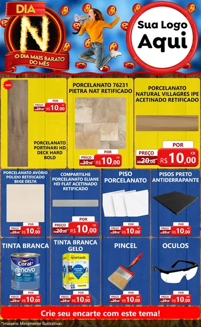 Modelo de Encarte para Encarte Grande com o tema Dia N - O Dia Mais Barato Do Mês para Pisos e revestimentos