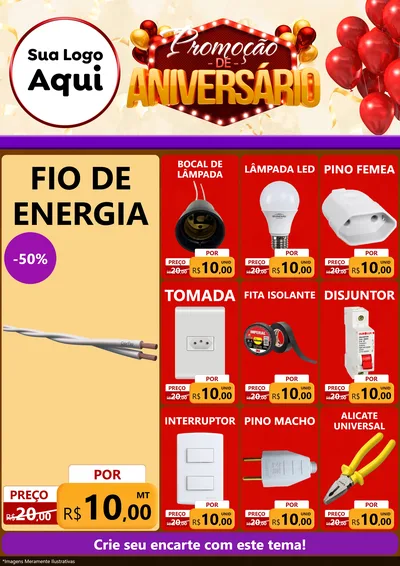 Modelo de Encarte para Encarte A4 Vertical com o tema Promoção de Aniversário para Materiais Elétricos