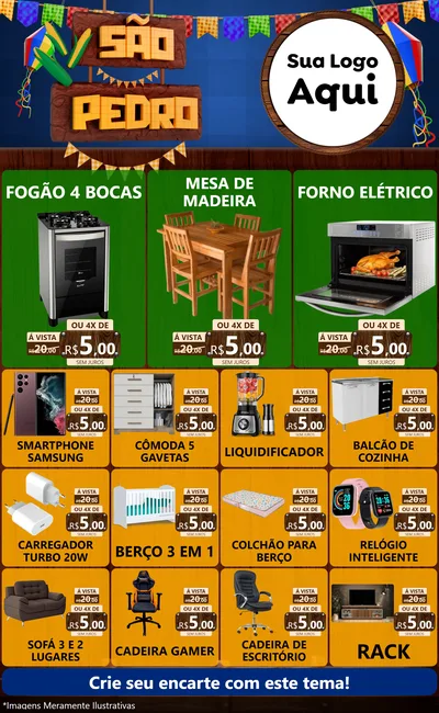 Modelo de Encarte para Encarte Grande com o tema São Pedro para Móveis e Eletro