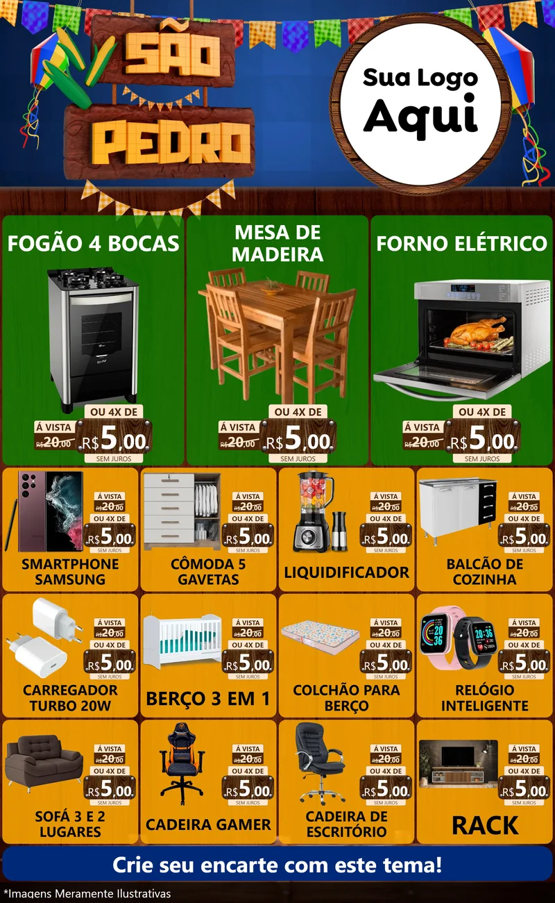 Modelo de Encarte para Encarte Grande com o tema São Pedro para Móveis e Eletro