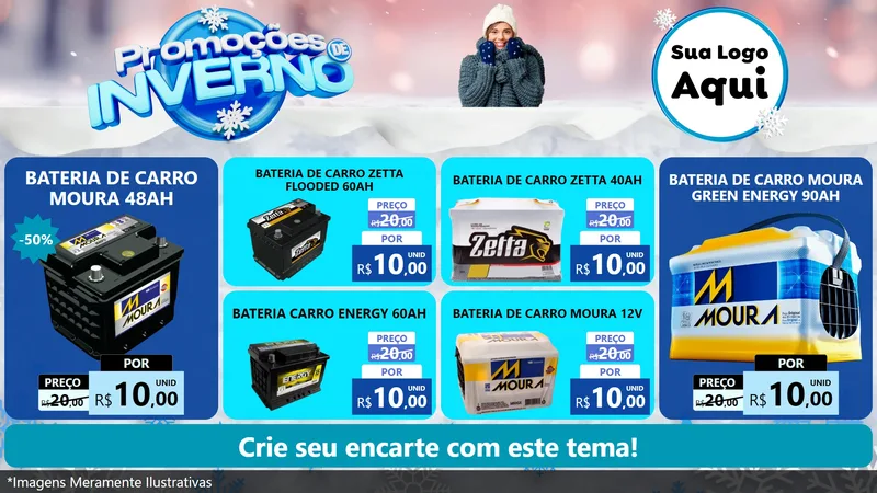 Modelo de TV para TV Horizontal com o tema Promoções de Inverno para Baterias Elétricas