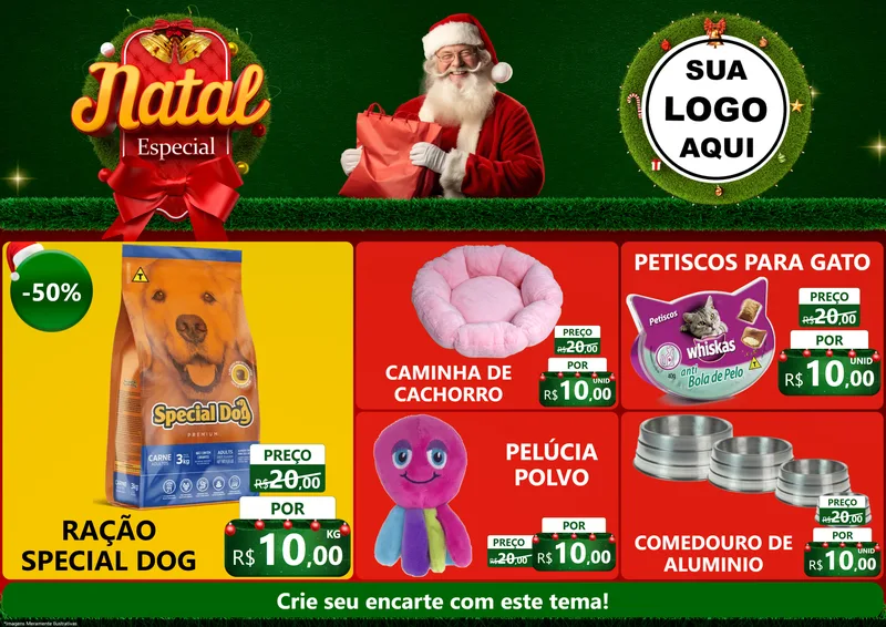 Modelo de Encarte para Encarte A4 Horizontal com o tema Natal Especial para Pet Shop