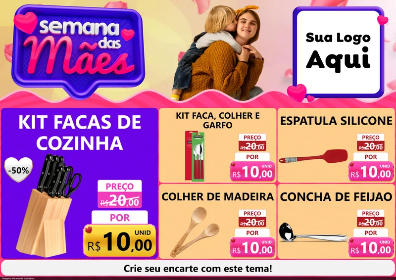 Modelo de Encarte para Encarte A4 Horizontal com o tema Semana das Mães para Utilidades Domésticas