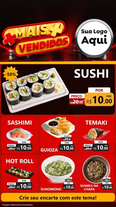 Modelo de Rede Social para Stories com o tema Mais Vendidos para Comida japonesa