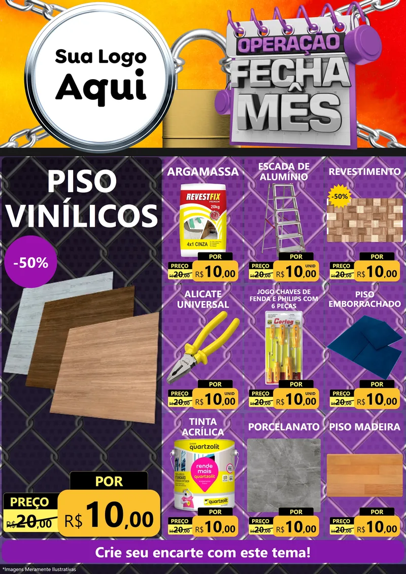 Modelo de Encarte para Encarte A4 Vertical com o tema Operação Fecha Mês para Material para Construção