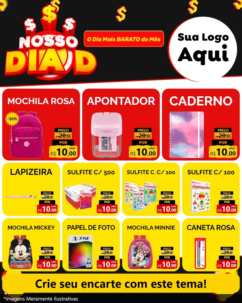 Modelo de Rede Social para Feed Instagram com o tema Nosso Dia D para Papelaria