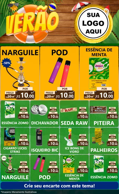 Modelo de Encarte para Encarte Grande com o tema Verão para Tabacaria