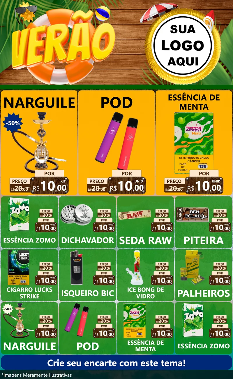 Modelo de Encarte para Encarte Grande com o tema Verão para Tabacaria