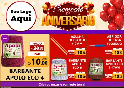 Modelo de Encarte para Encarte A4 Horizontal com o tema Promoção de Aniversário para Armarinho e Aviamentos