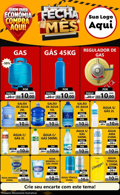 Modelo de Encarte para Encarte Grande com o tema Fecha Mês para Água e gás