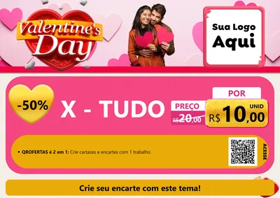 Modelo de Cartaz para Cartaz A4 Horizontal com o tema Valentine's Day para Hamburgueria