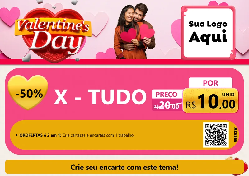 Modelo de Cartaz para Cartaz A4 Horizontal com o tema Valentine's Day para Hamburgueria