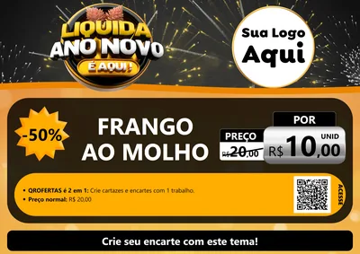 Modelo de Cartaz para Cartaz A4 Horizontal com o tema Liquida Ano Novo É Aqui! para Restaurante