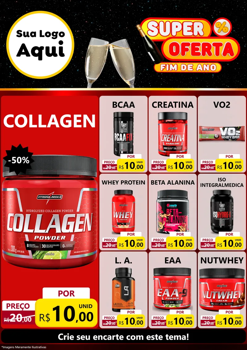 Modelo de Encarte para Encarte A4 Vertical com o tema Super Oferta Fim de Ano para Suplementos alimentares