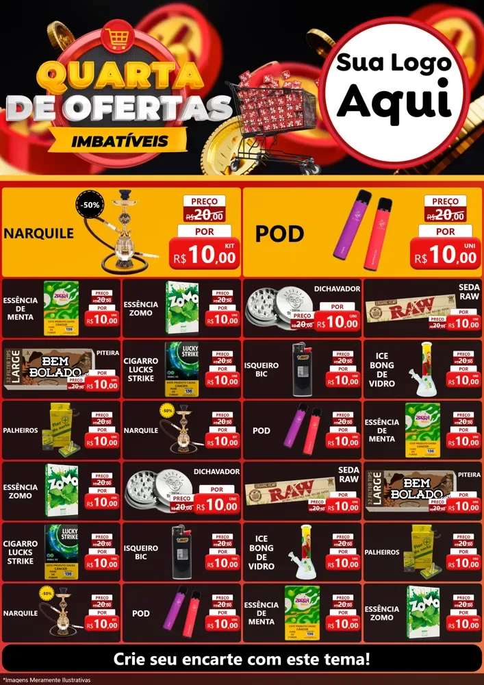 Modelo de Encarte para Encarte A4 Vertical com o tema Quarta de Ofertas Imbatíveis para Tabacaria
